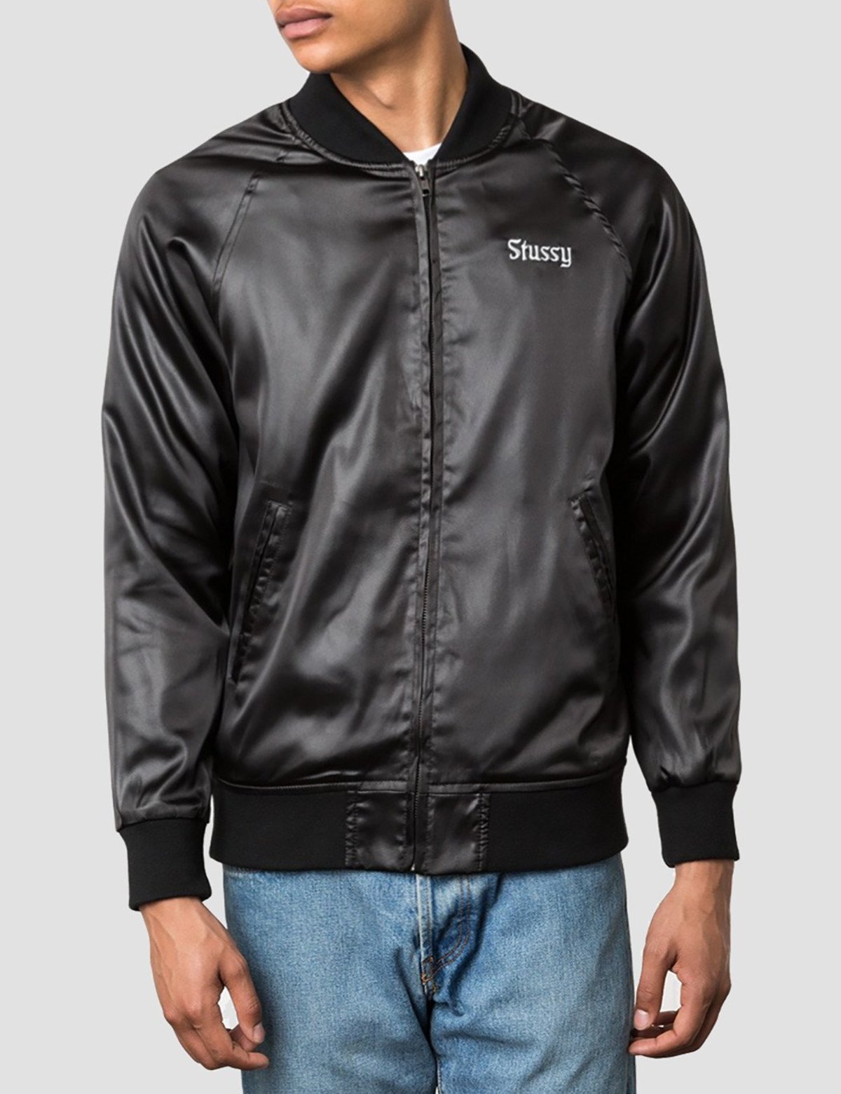 【希少】STUSSY California Satin Jacket Black Stussy Women California Satin Jacket black