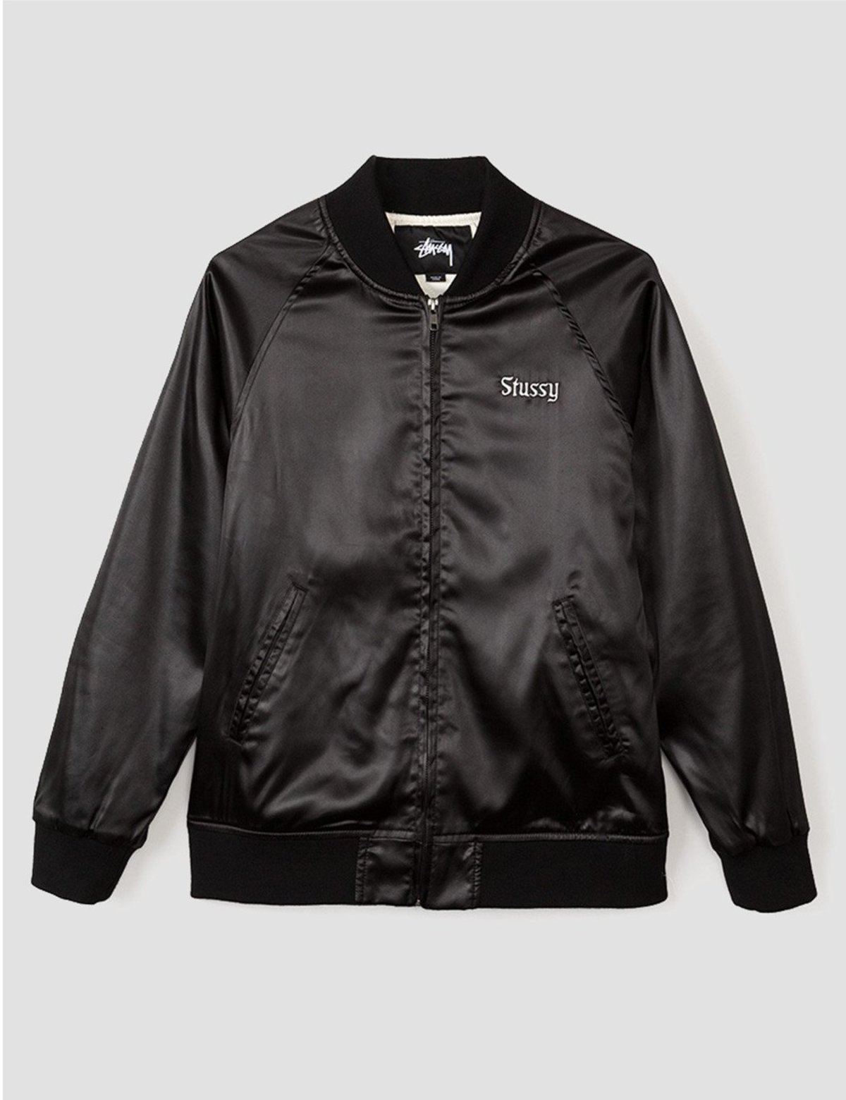 【希少】STUSSY California Satin Jacket Black Stussy Women California Satin Jacket black