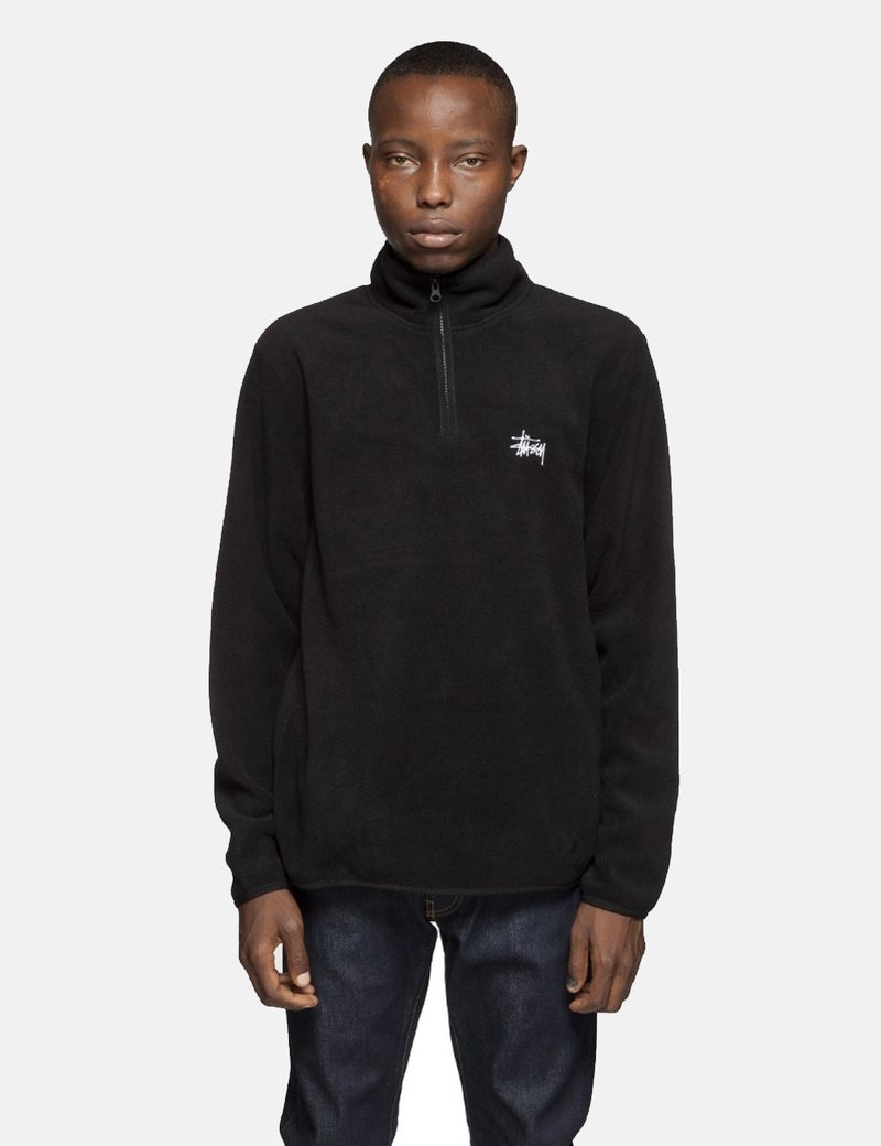 Stussy Polar Fleece Half Zip Sweatshirt - Black | Garmentory