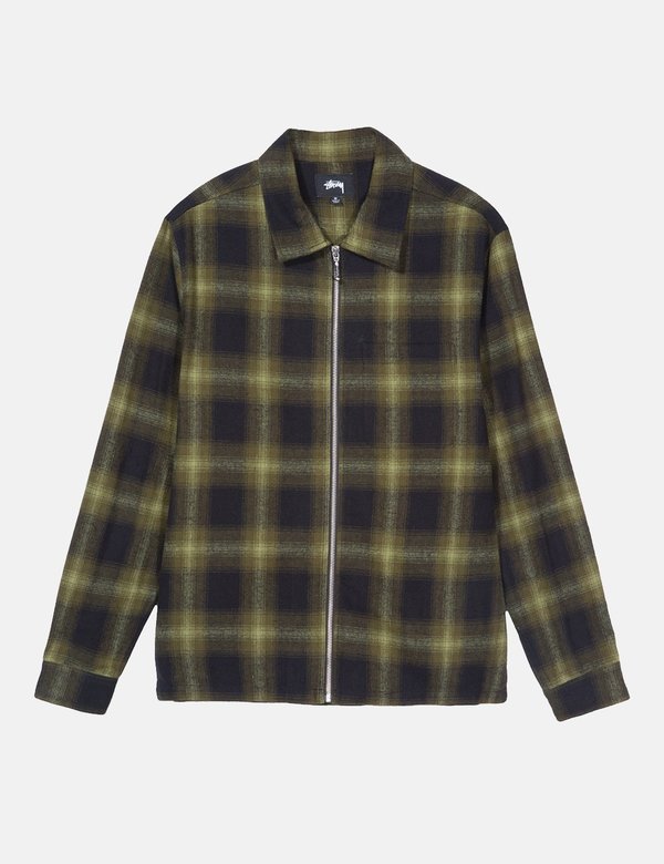 Stussy Zip Up Shadow Plaid Long Sleeve Shirt - Green | Garmentory
