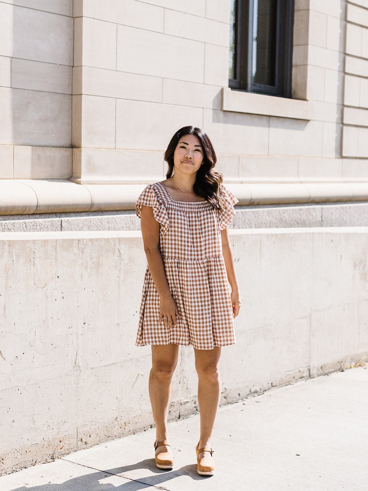 brown gingham smocked dress Smocked Gingham Midi, Brown