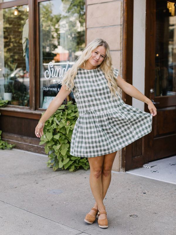 green and white midi dress with sleeves Green Striped Puff Sleeve Midi Dress – Grace At Home Treasures main image 1