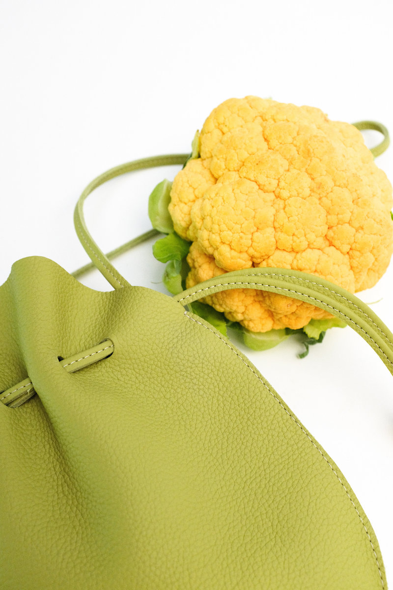 Hannah Emile Drawstring Leather Purse Egg Purse - Wasabi | Garmentory 