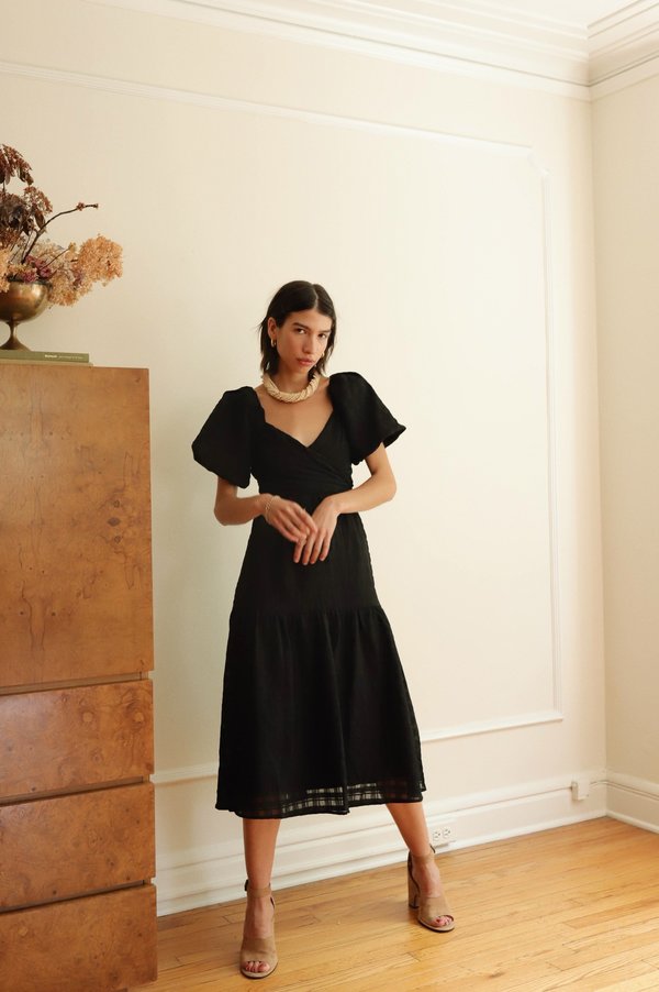 knee length dresses for ladies Mosella Jacquard Puff Sleeve Midi Dress