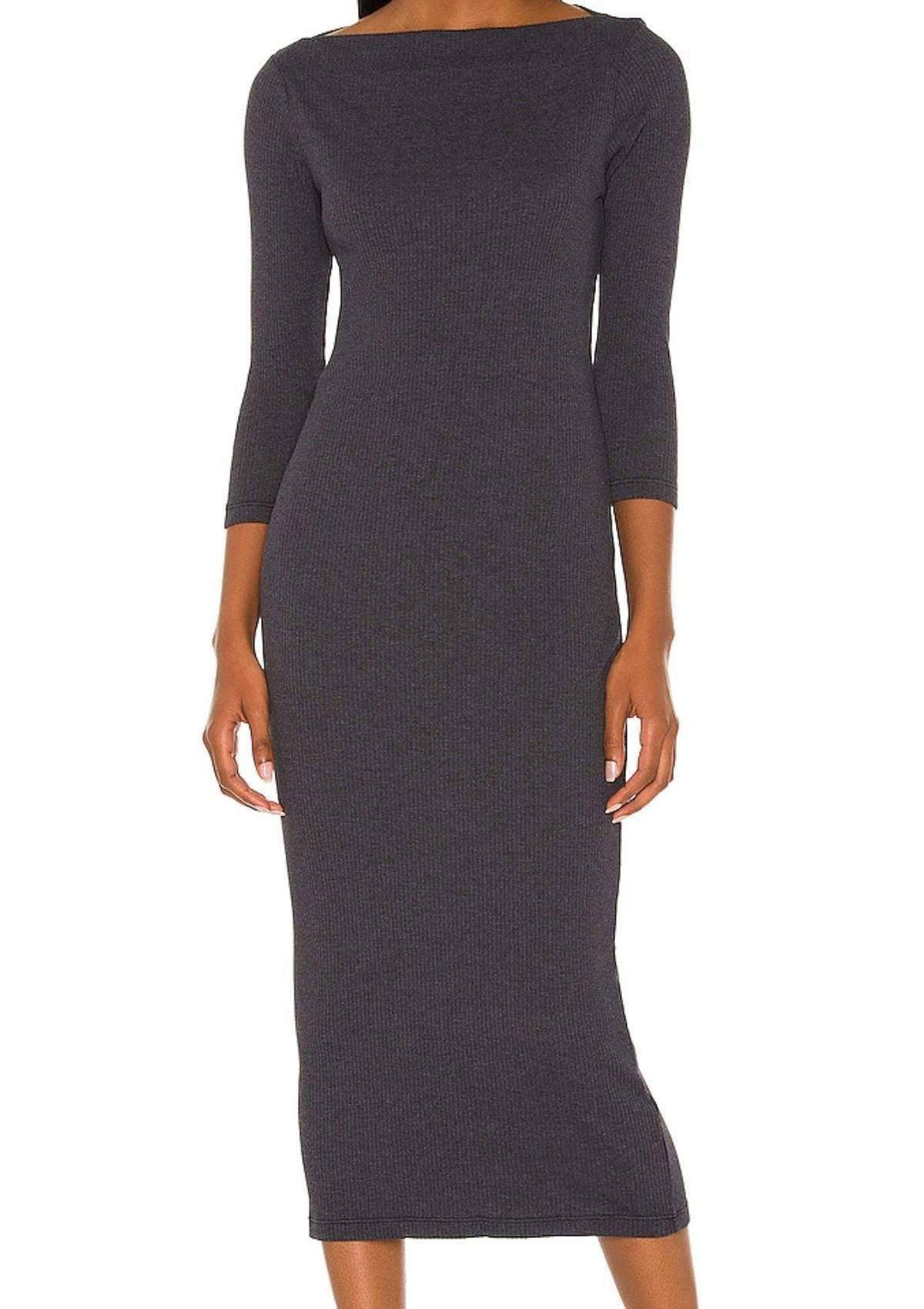 james perse ribbed dress Cotton Cashmere Ribbed Henley Dress In Black