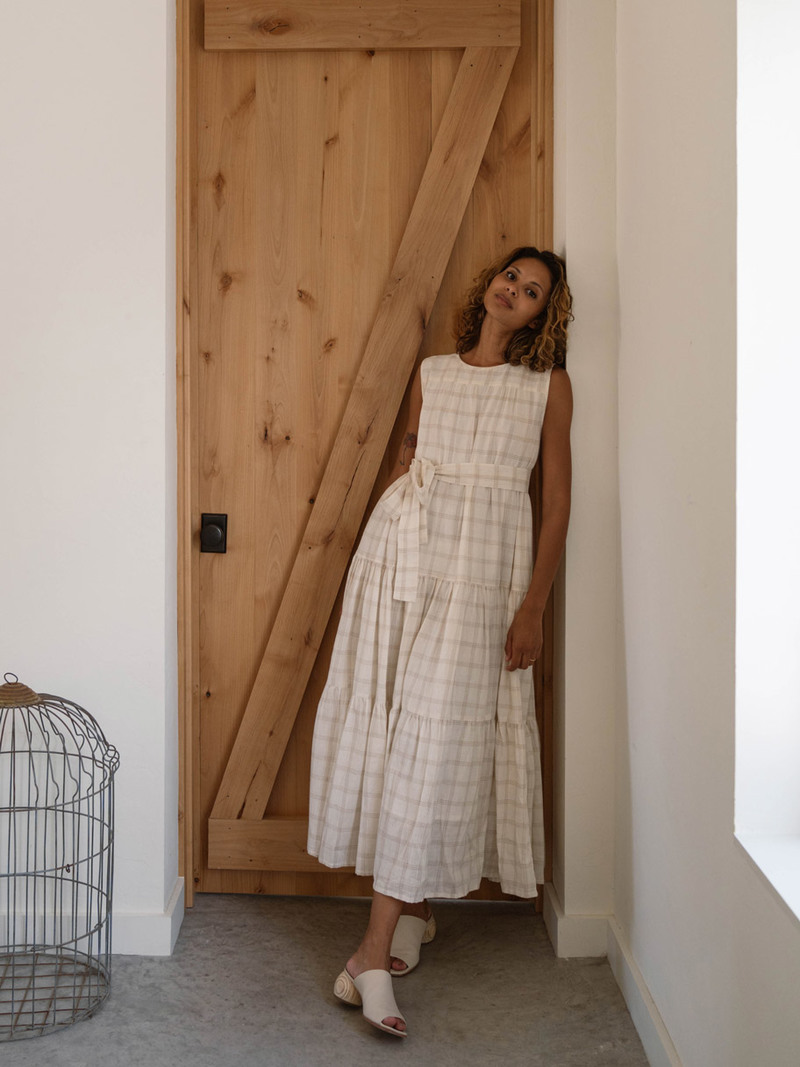 laude the label tiered maxi dress Laude The Label Tiered Linen Maxi Dress Tulum - Stripe