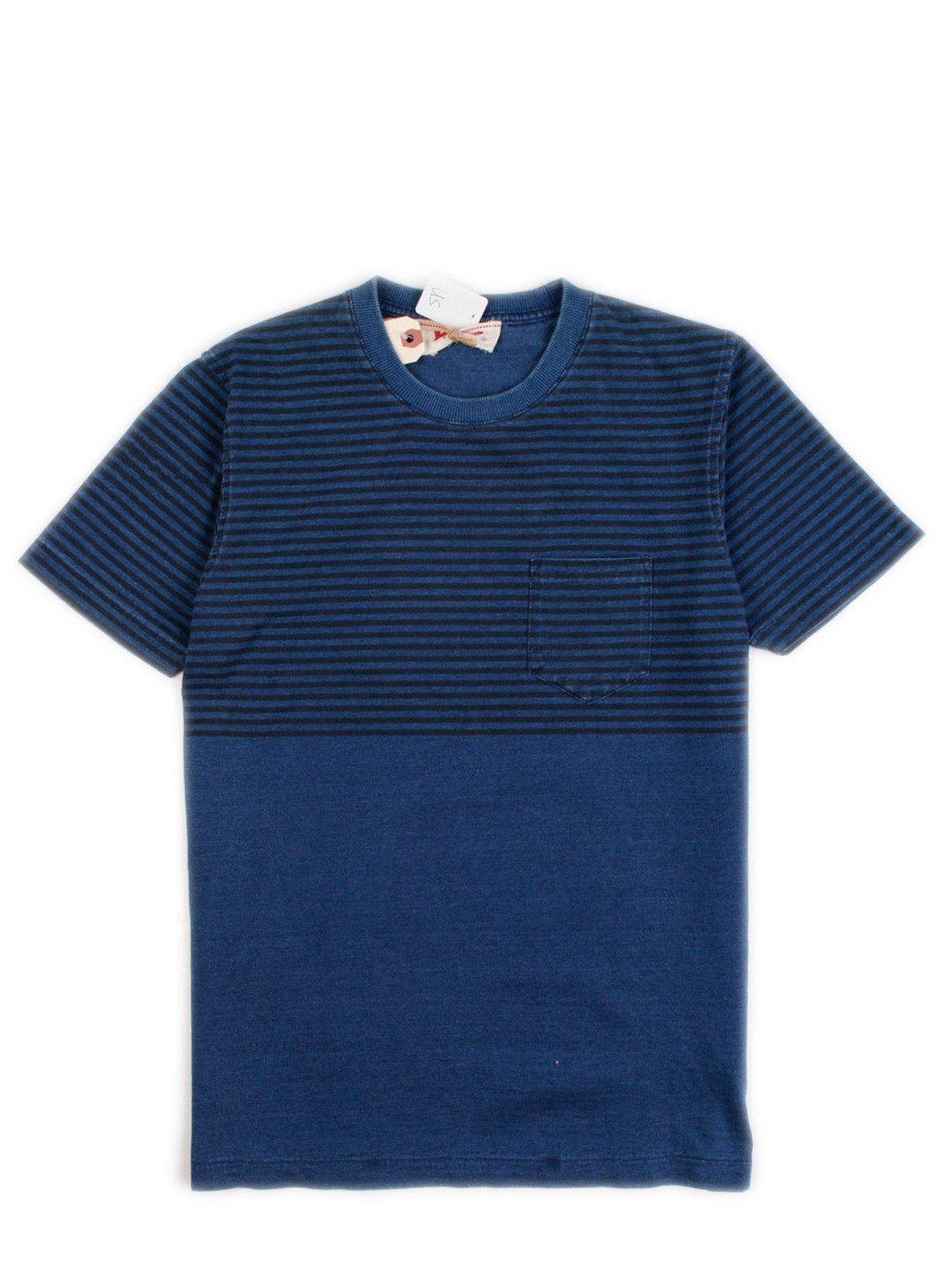 YMC - Washed Indigo Stripe Pocket Tee | Garmentory