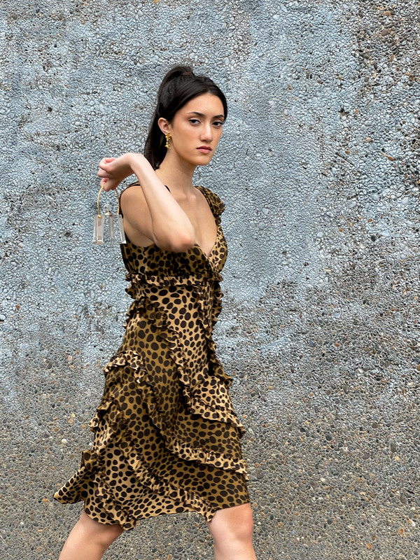 ワンピース Moschino Dress With Animal Pattern Animal-Print-Silk-Ruffle-Dress
