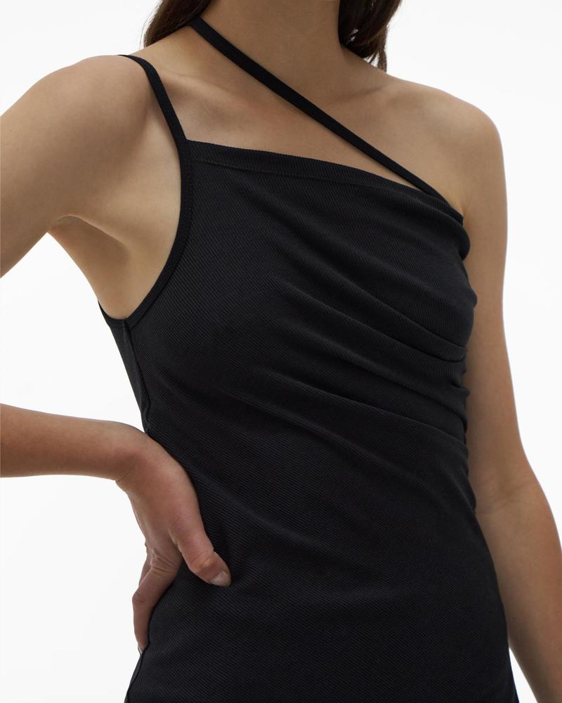 Helmut Lang Ribbed Asymmetrical Tank Top - Basalt Black
