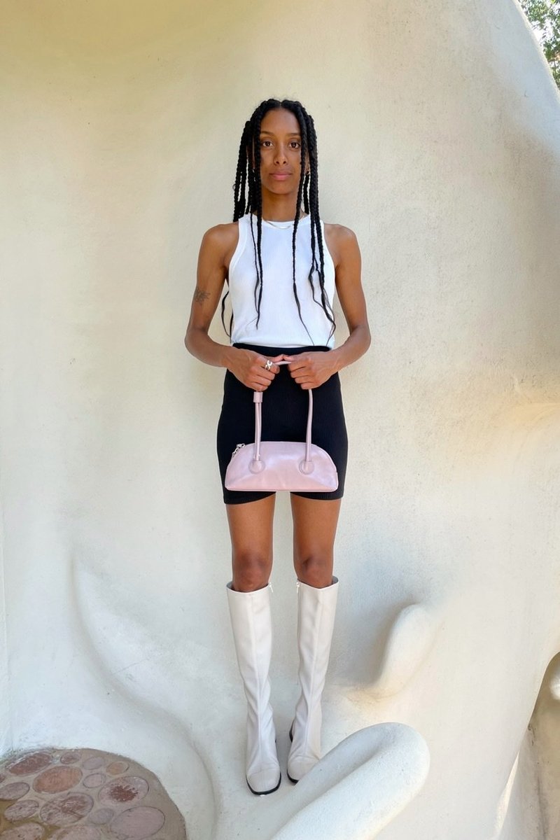 ☆MARGE SHERWOOD☆ BESSETTE SHOULDERpale pink glossy plain MARGESHERWOOD BESSETTE ZIPPER SHOULDER CROSS STRAP BAG
