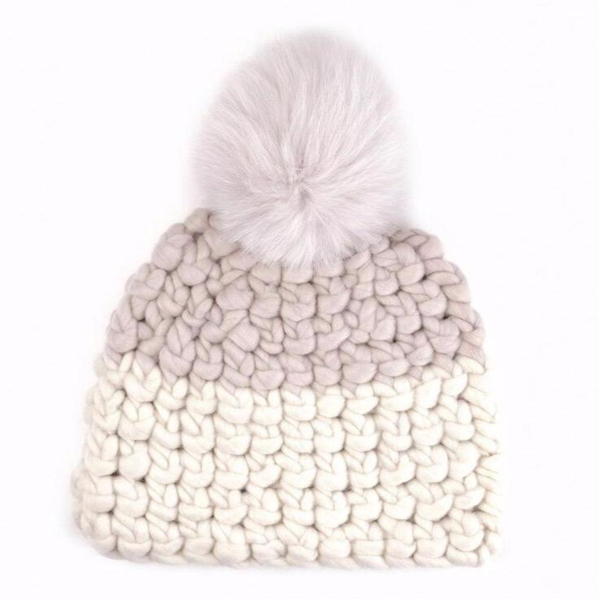 Mischa Lampert Color Block Beanie w/ white fur pom color block + 3 tone beanies – Mischa Lampert main image 3