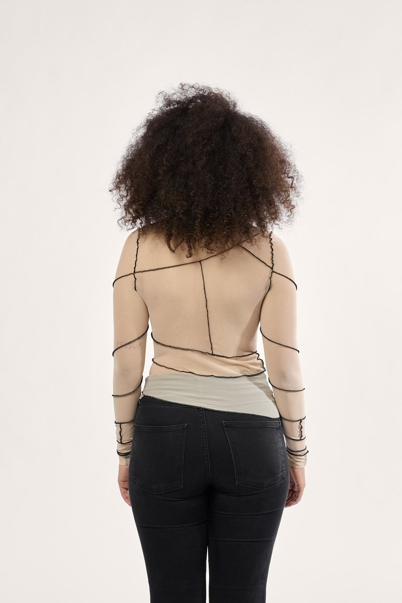 Overall Office Tulle Knit Spiral Top - Beige