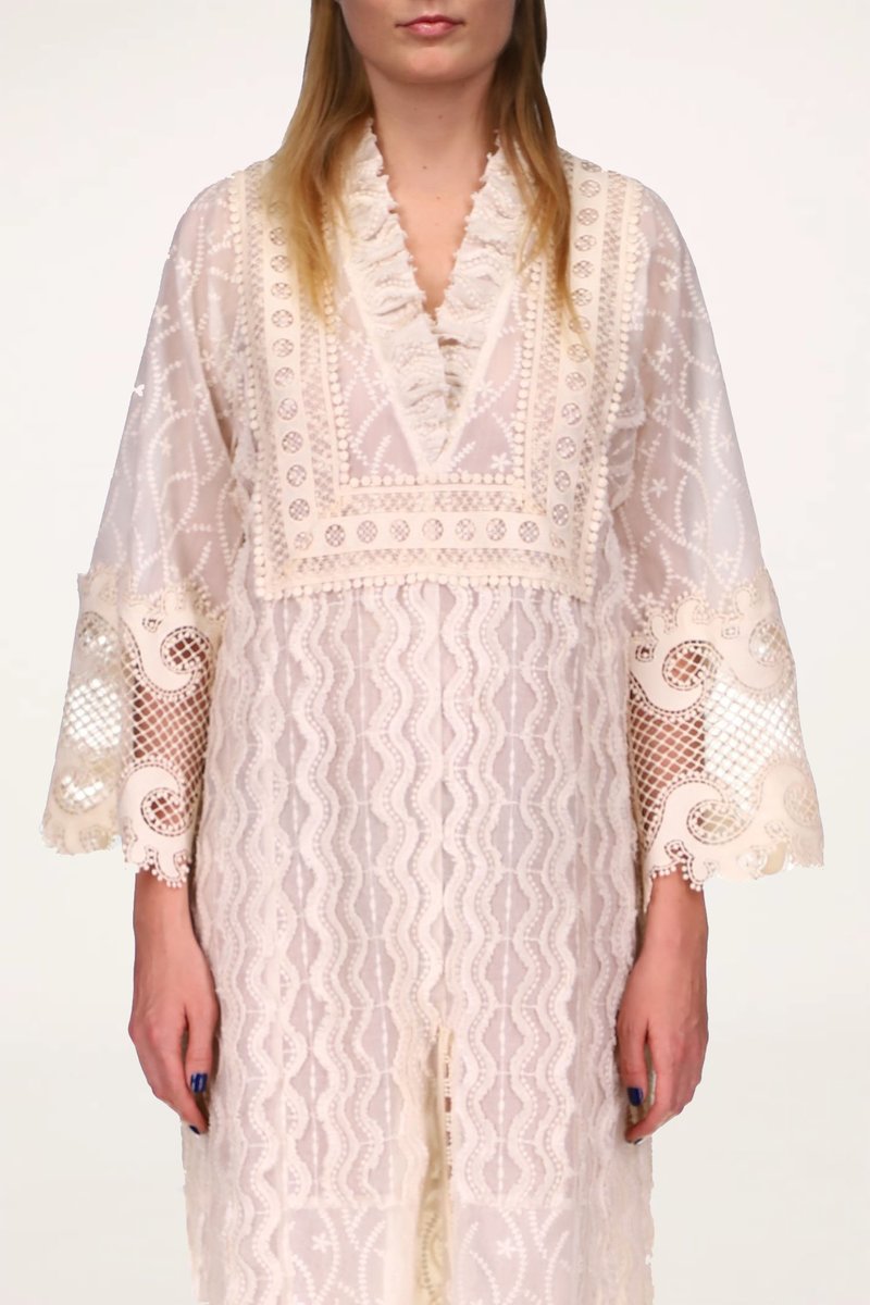 Anna Sui Botanical Lace Kaftan dress - ivory