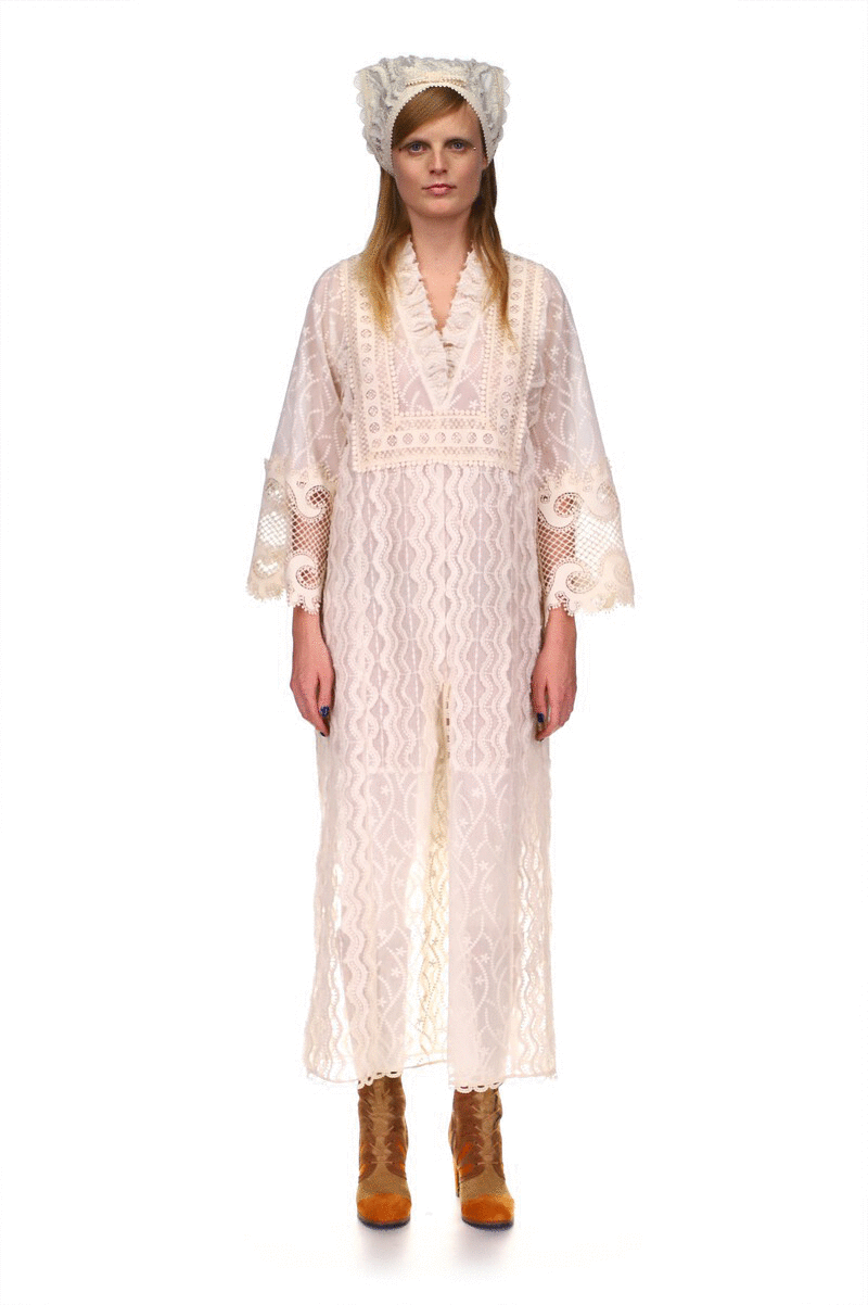 Anna Sui Botanical Lace Kaftan dress - ivory