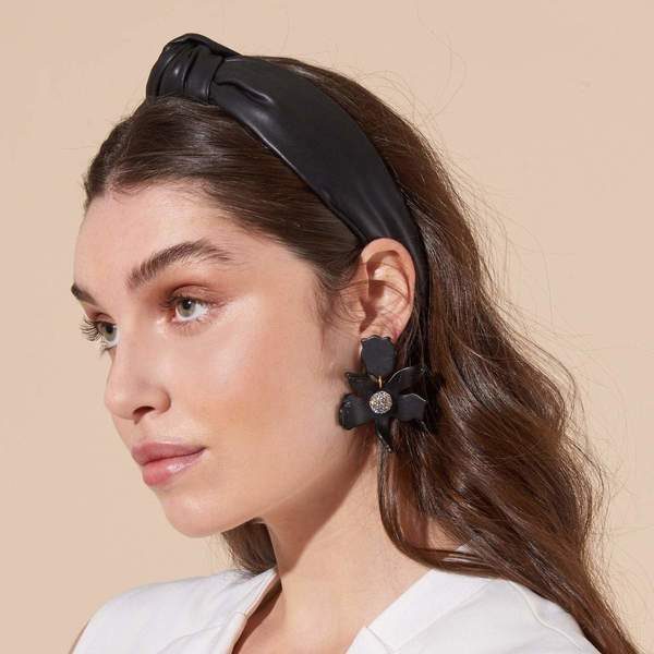 Lele Sadoughi Black Faux Leather Knotted Headband Lele Sadoughi, Faux Leather Knotted Headband, Black – CULTSTATUS main image 4