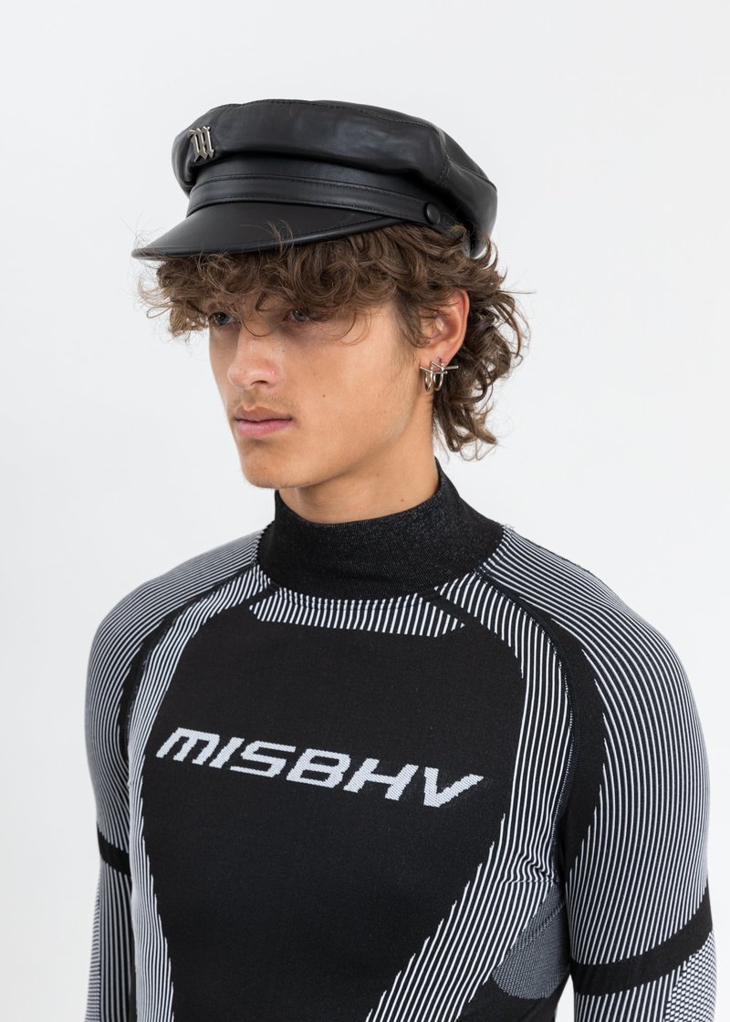 MISBHV Vegan Leather Monogram Gavroche Cap - Black | Garmentory