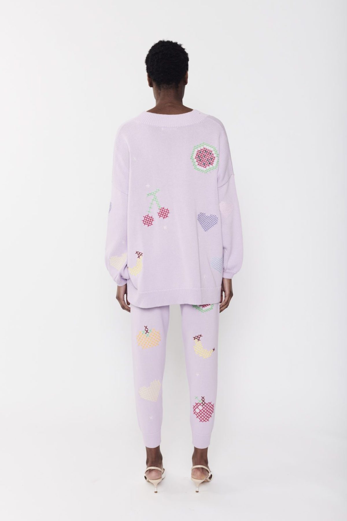 Olivia Rubin Flora Fruit Cross Stitch Cardigan - Lilac - Image 3 of 4