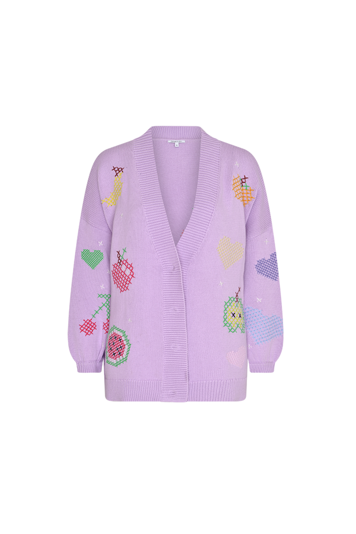 Olivia Rubin Flora Fruit Cross Stitch Cardigan - Lilac - Image 4 of 4