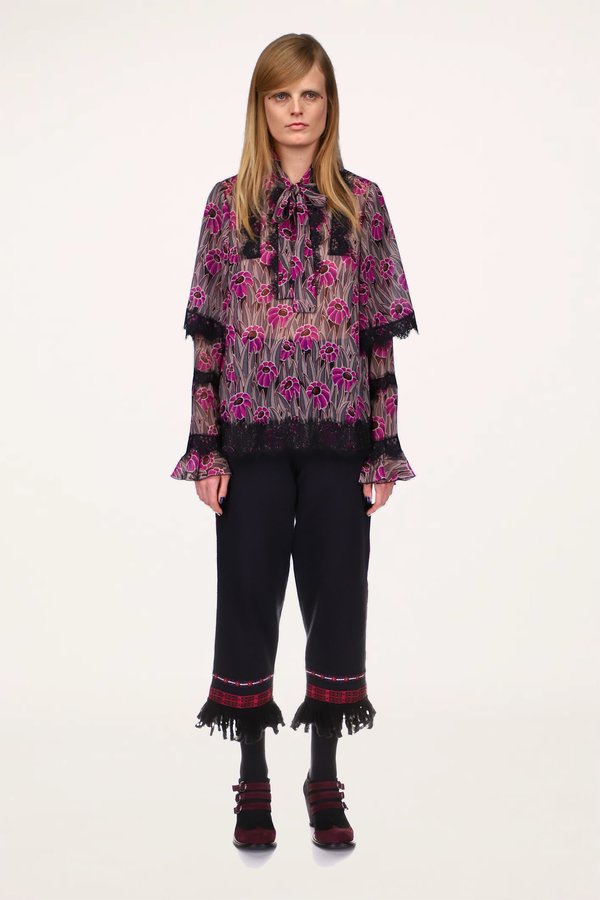 Anna Sui Fairytale Trim Faux Suede Pants - Magenta Multi | Garmentory