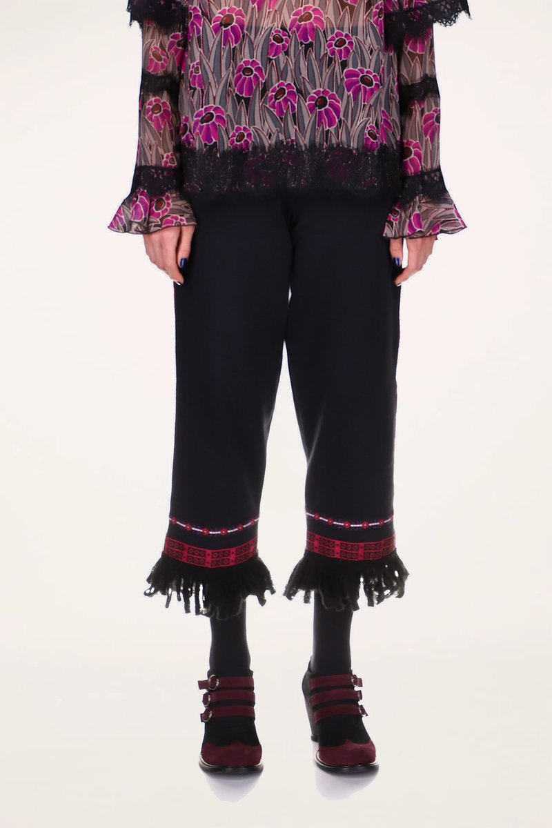 Anna Sui Fairytale Trim Faux Suede Pants - Magenta Multi | Garmentory
