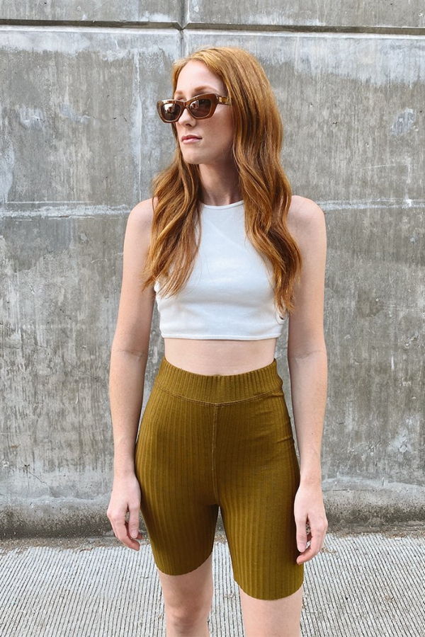 Pipe & Row Ribbed Bike Shorts - Army Olive