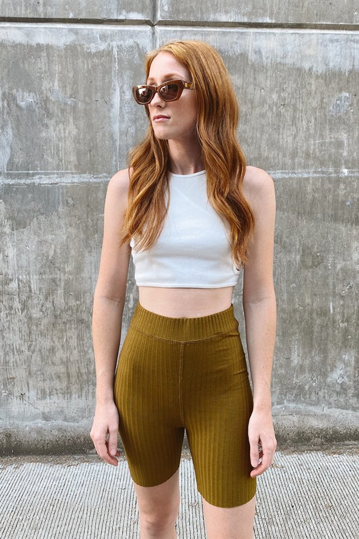 Pipe & Row Ribbed Bike Shorts - Army Olive - Image 1 of 6