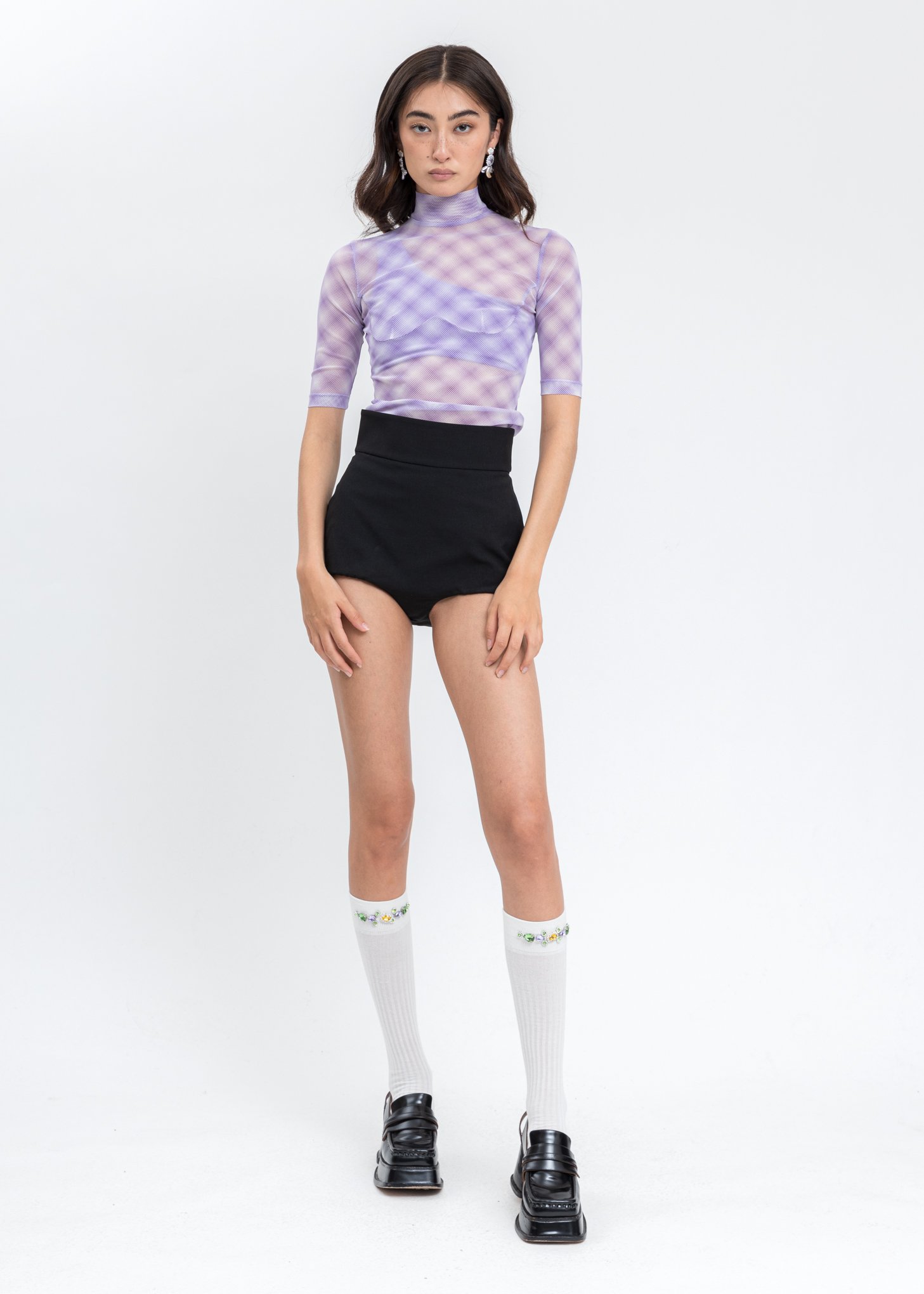 Purple-Mesh-Check-Top-