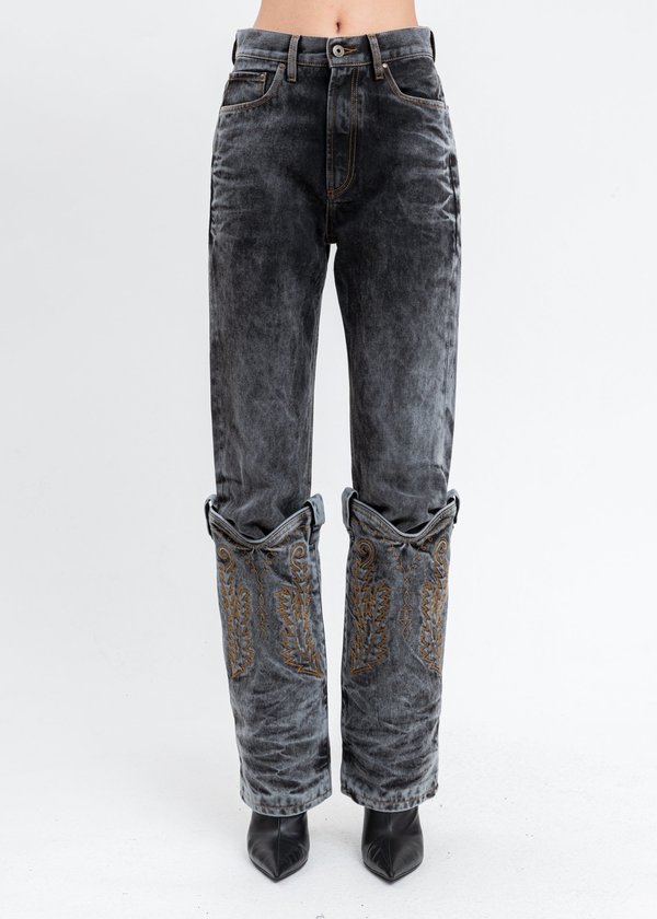 Y/project Acid Wash Cowboy Cuff Jeans - Black | Garmentory