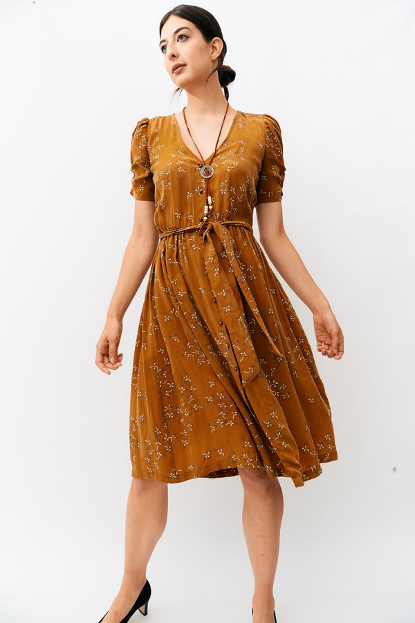 Pre-loved] Sessun Printed Midi Dress - Golden Yellow | Garmentory