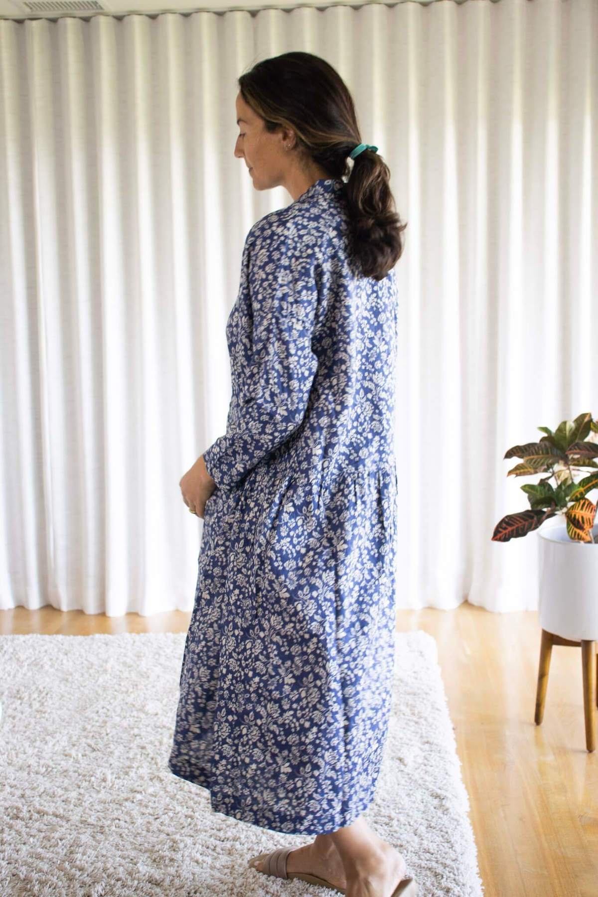 Ichi Antiquits Linen Floral Pattern Dress - Blue | Garmentory Ichi Antiquits Linen Floral Pattern Dress - Blue | Garmentory