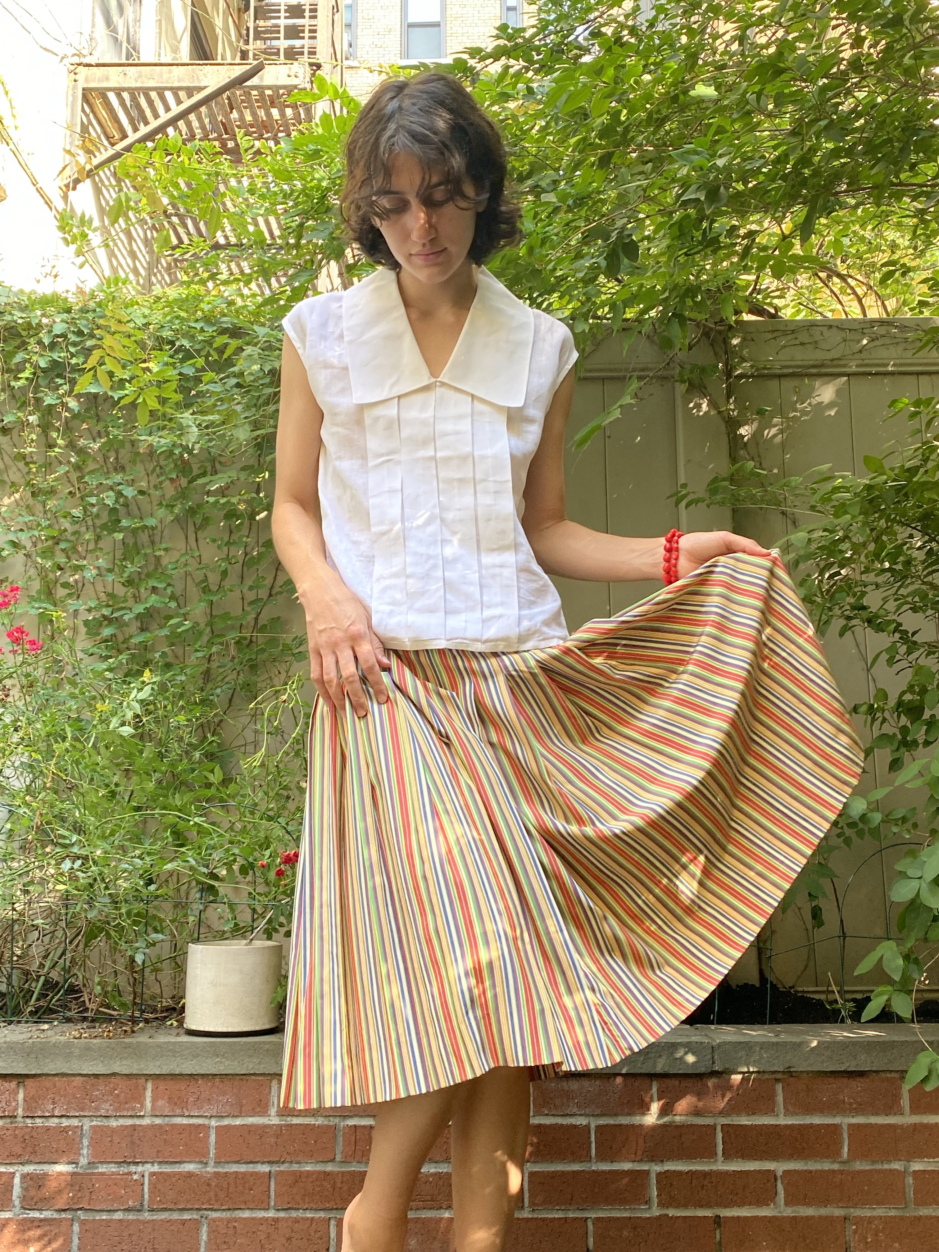Vintage Celine Striped Silk Skirt | Garmentory