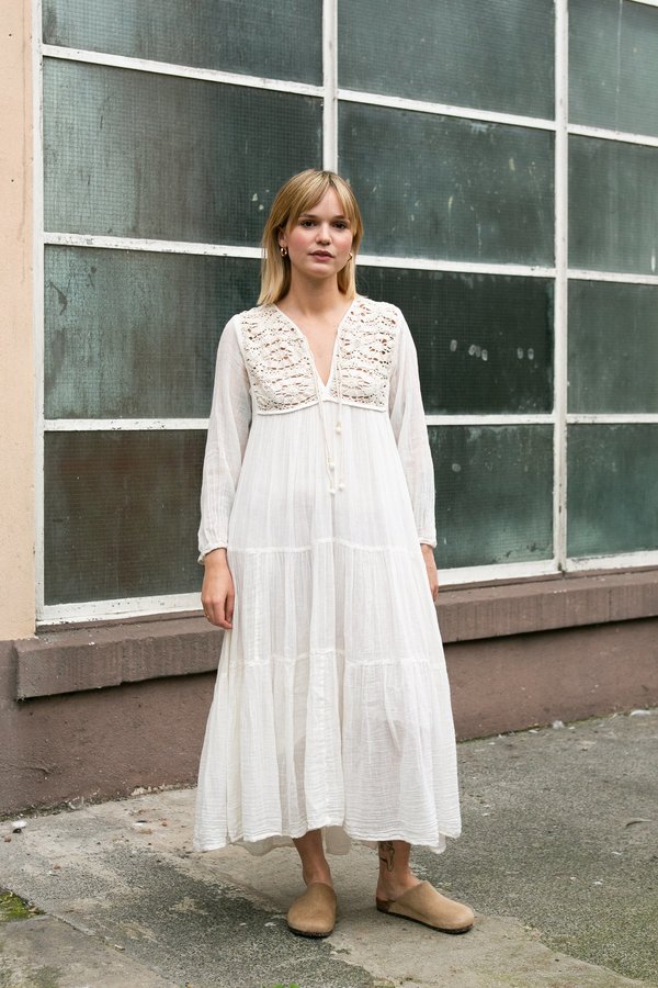 VINTAGE WOLF & GYPSY VINTAGE Crochet Gauze Dress - White | Garmentory