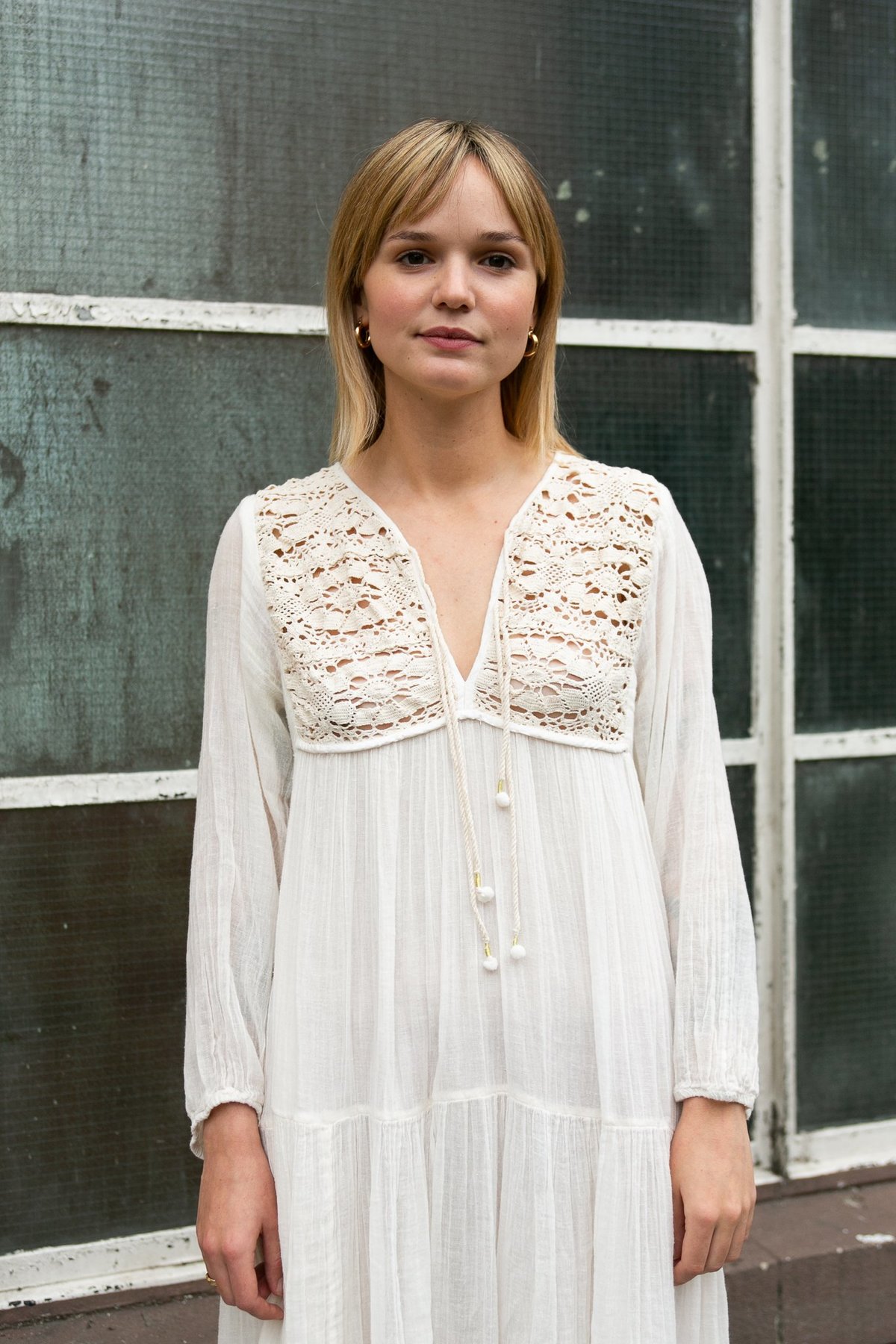 VINTAGE WOLF & GYPSY VINTAGE Crochet Gauze Dress - White | Garmentory