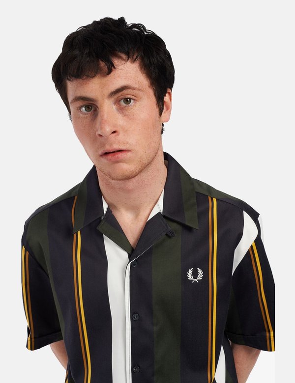 Fred Perry Vertical Stripe Revere Shirt - Hunting Green | Garmentory