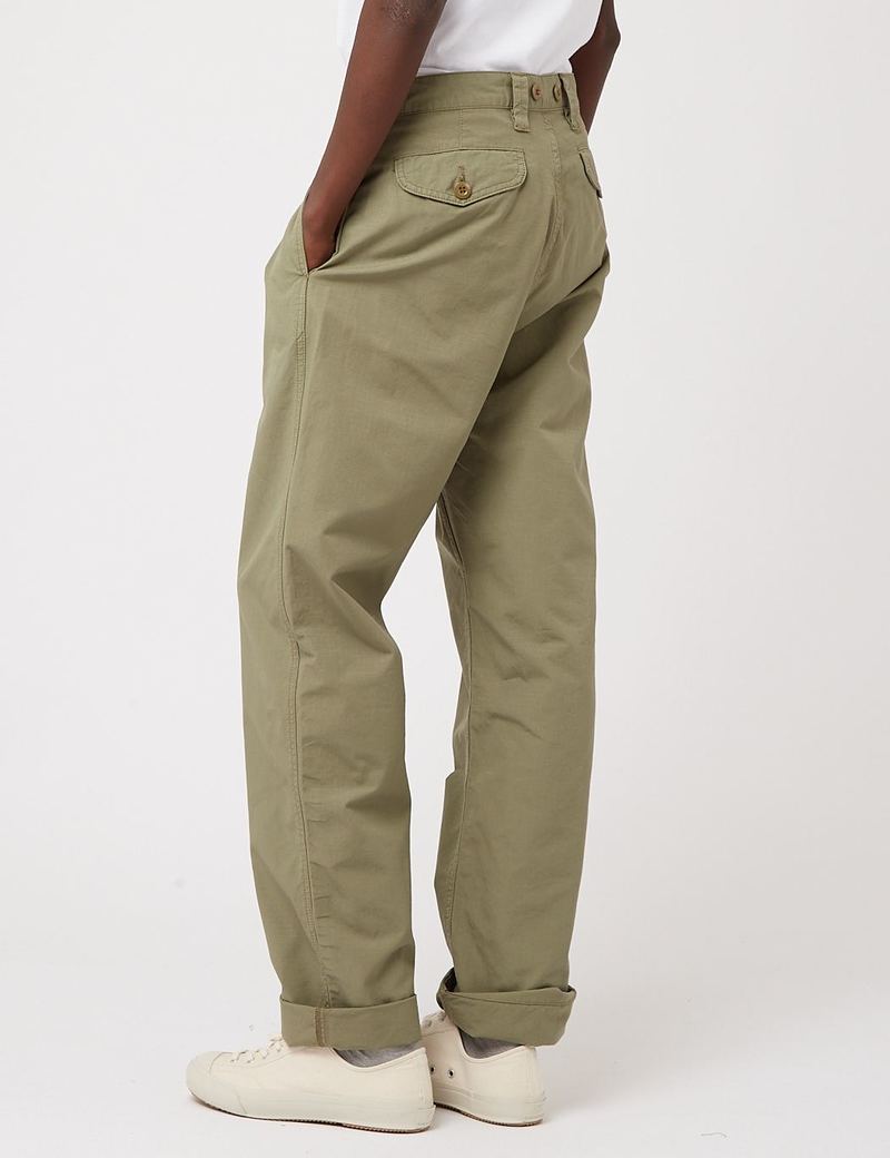 Nigel Cabourn Pleated Chino (Ripstop) - Army Green | Garmentory