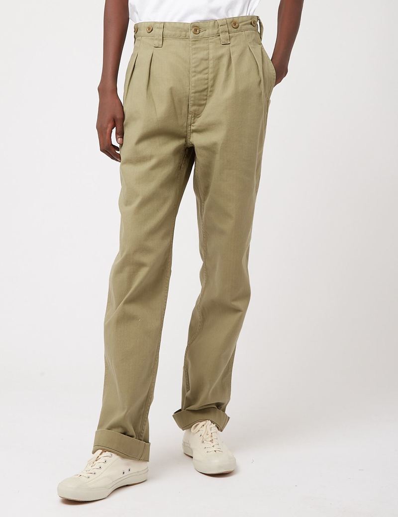 Nigel Cabourn Pleated Chino - US Green | Garmentory