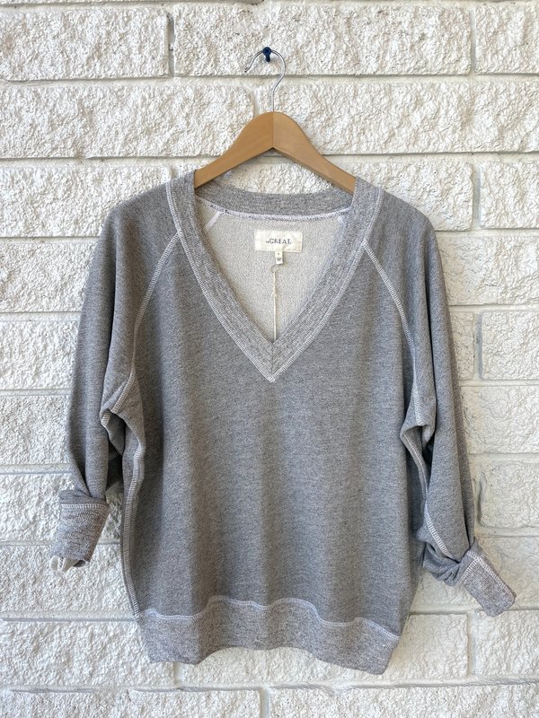 The Great. The V-Neck Sweatshirt - Varsity Grey | Garmentory