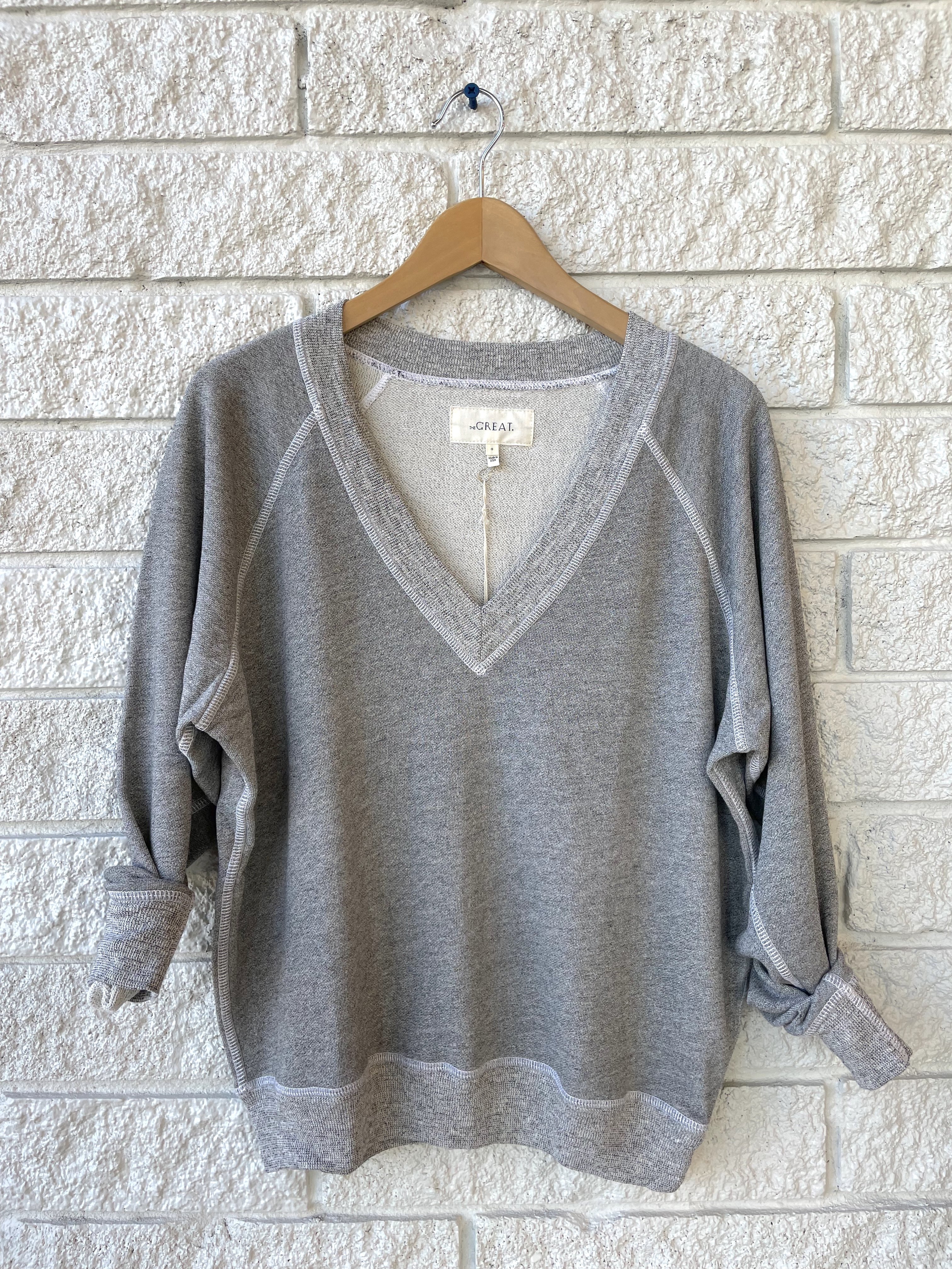 The Great. The V-Neck Sweatshirt - Varsity Grey | Garmentory