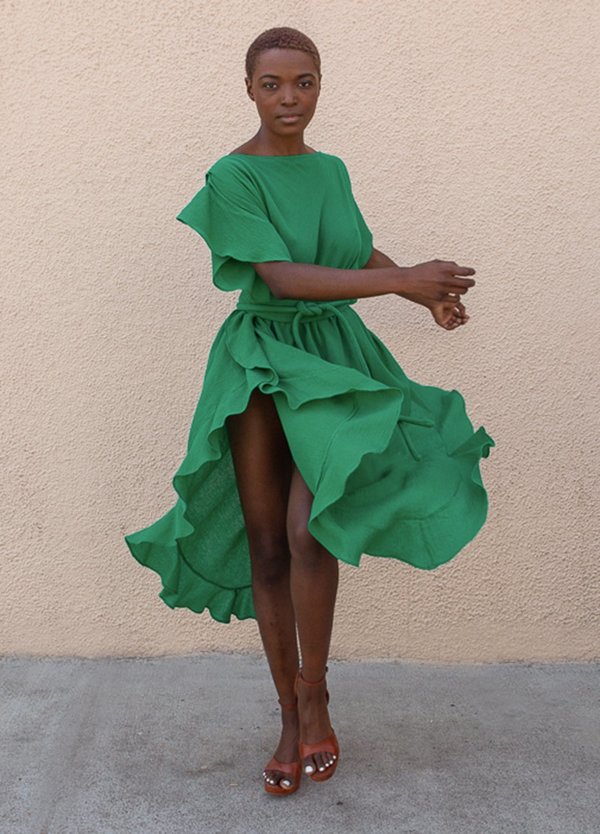 Electric Feathers Covertible Ruffle Kaftan - Emerald | Garmentory