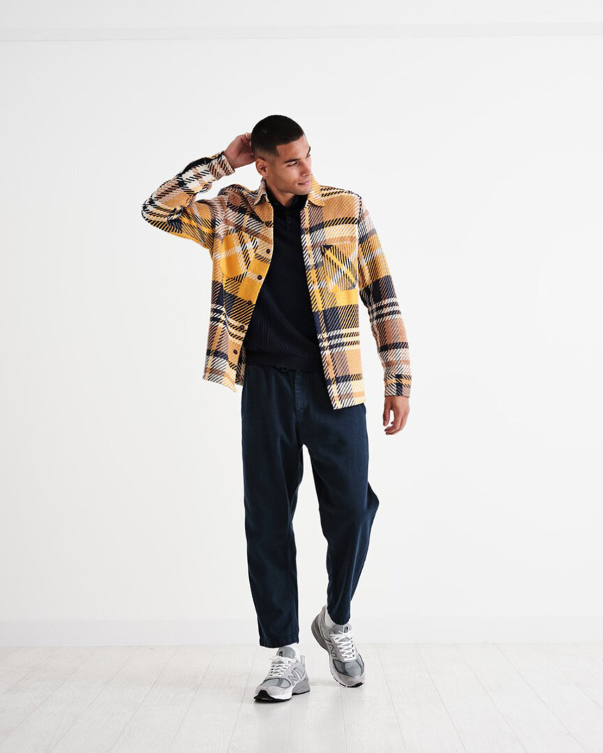 Wax London Whiting Overshirt - Navy/Yellow Plaid - Image 5 of 8