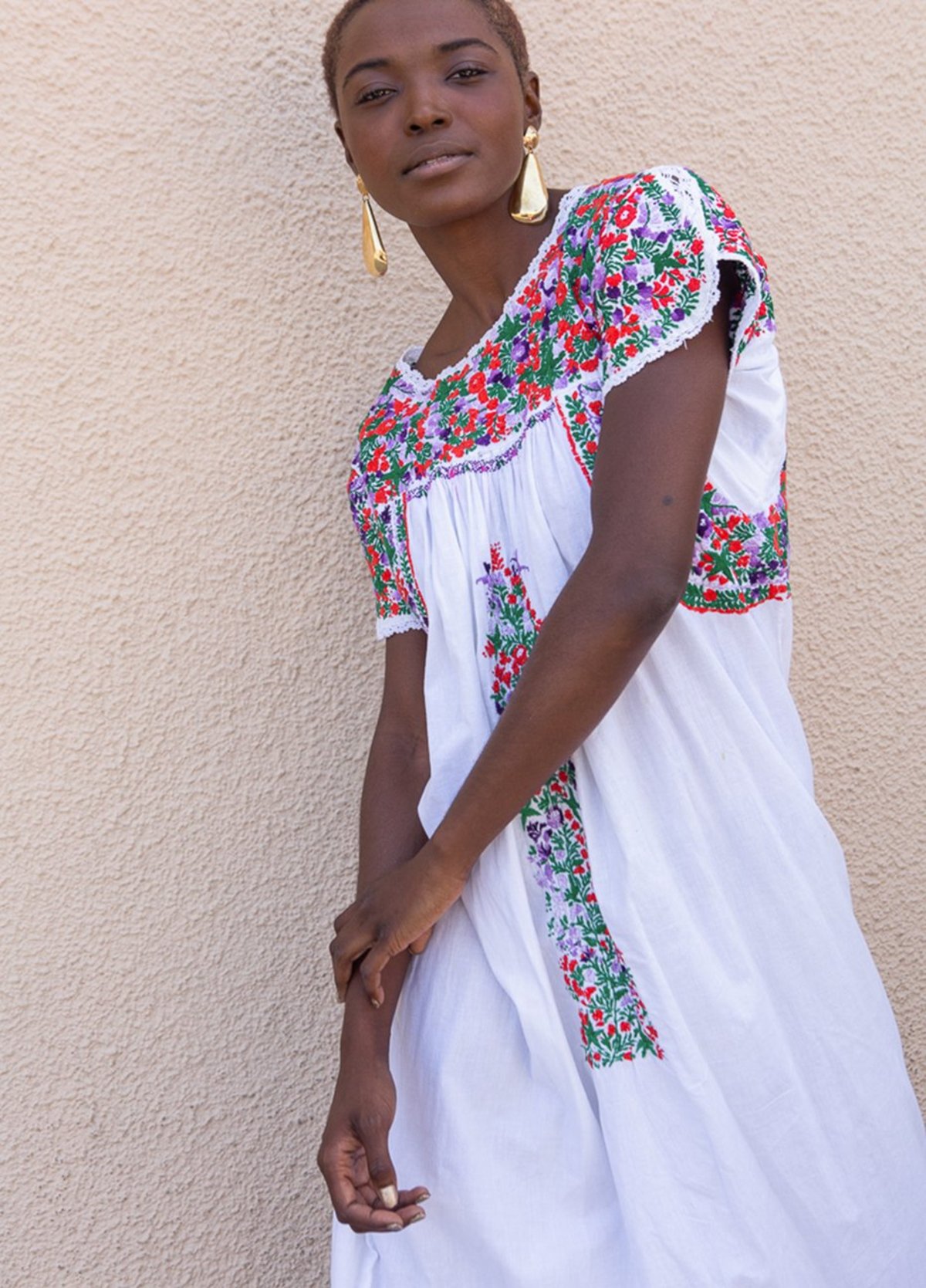 Vintage Mexican Cotton Embroidered Dress