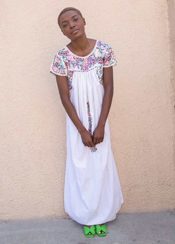 sachin and babi light blue dress Vintage Mexican Cotton Embroidered Dress