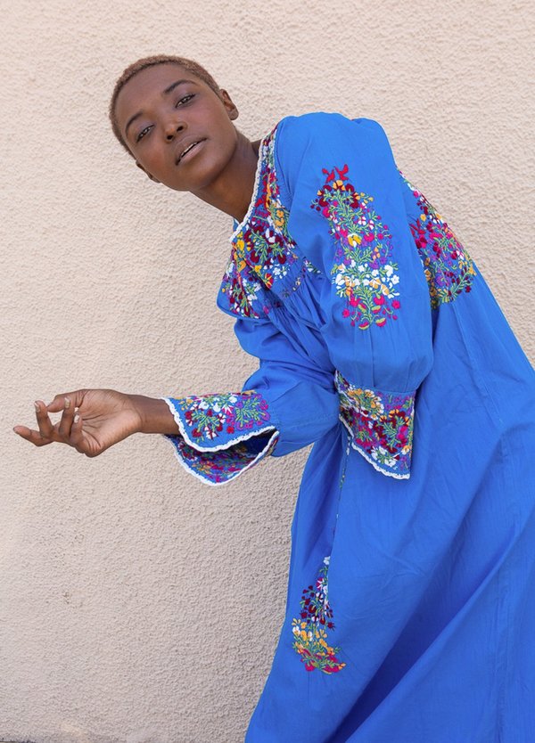 sachin and babi light blue dress Vintage Mexican Hand Embroidered Purple Dress main image 0