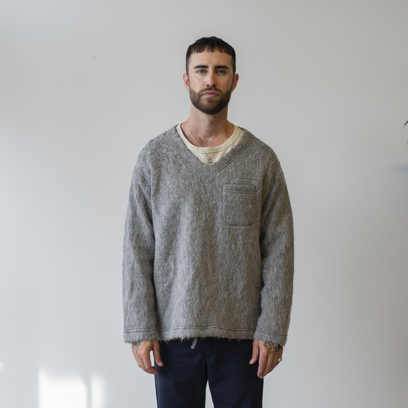 Engineered Garments Solid Mohair V Neck Popover - Heather Gray 
