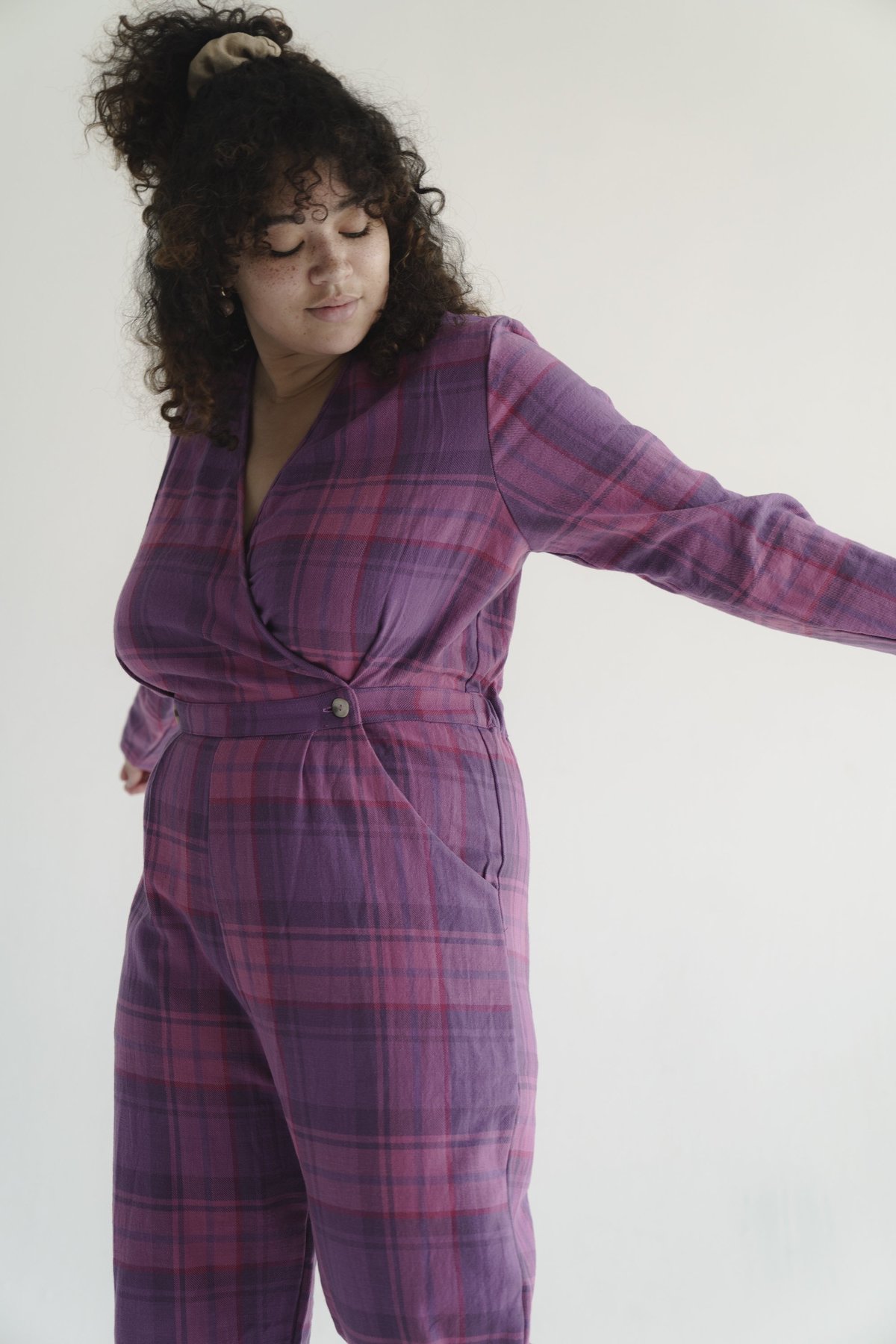 SELVA / NEGRA bravado jumpsuit - magenta plaid - Image 5 of 6