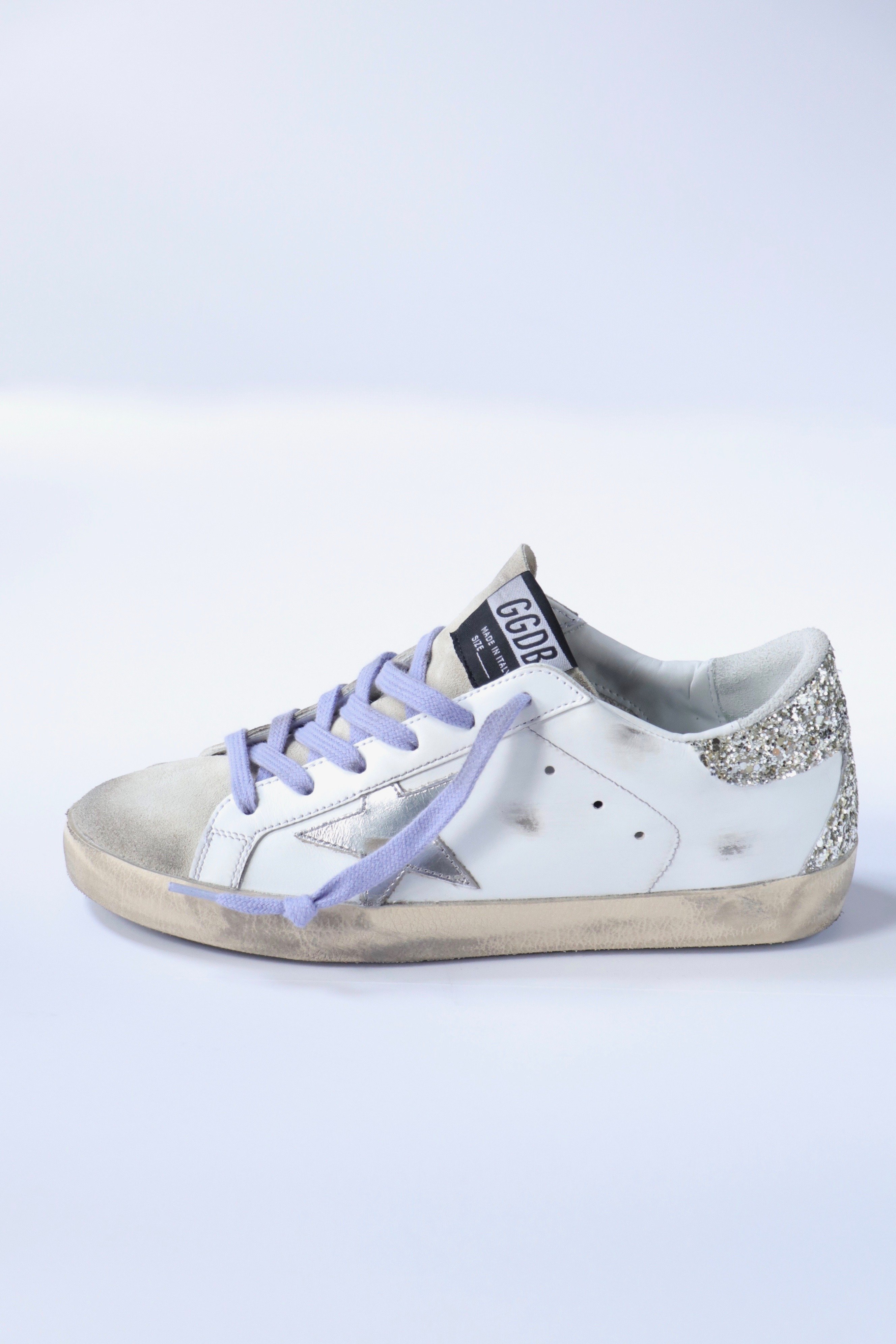 Goose Deluxe Purestar Sneakers With Glittery Silver Heel Tab
