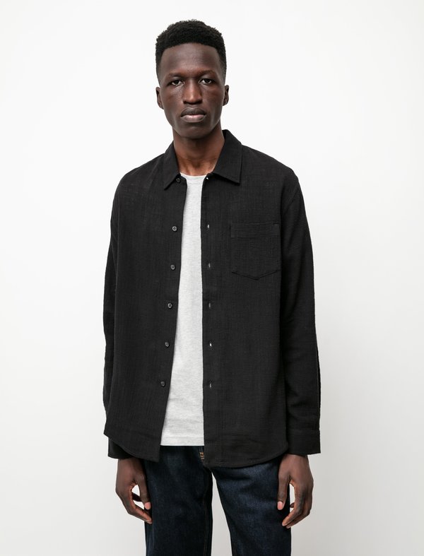 Sefr Leo Shirt - Black Hopsack | Garmentory