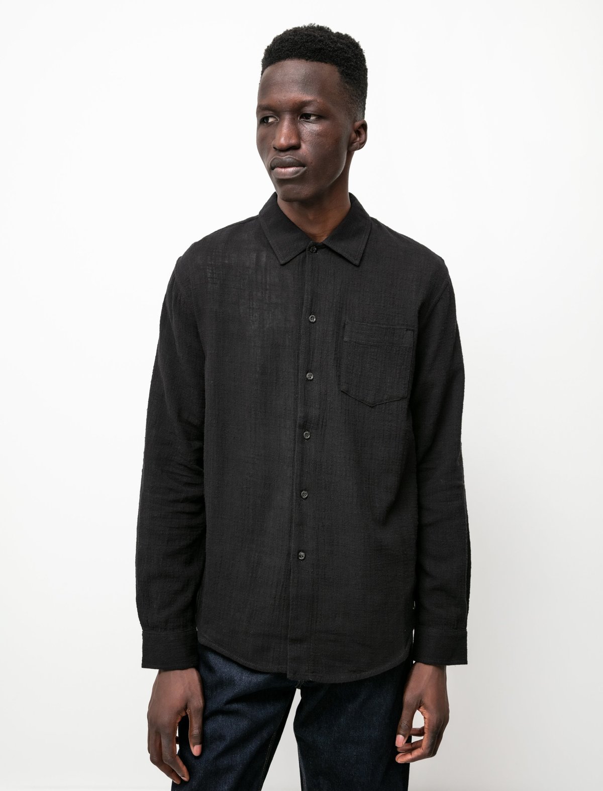 Sefr Leo Shirt - Black Hopsack | Garmentory