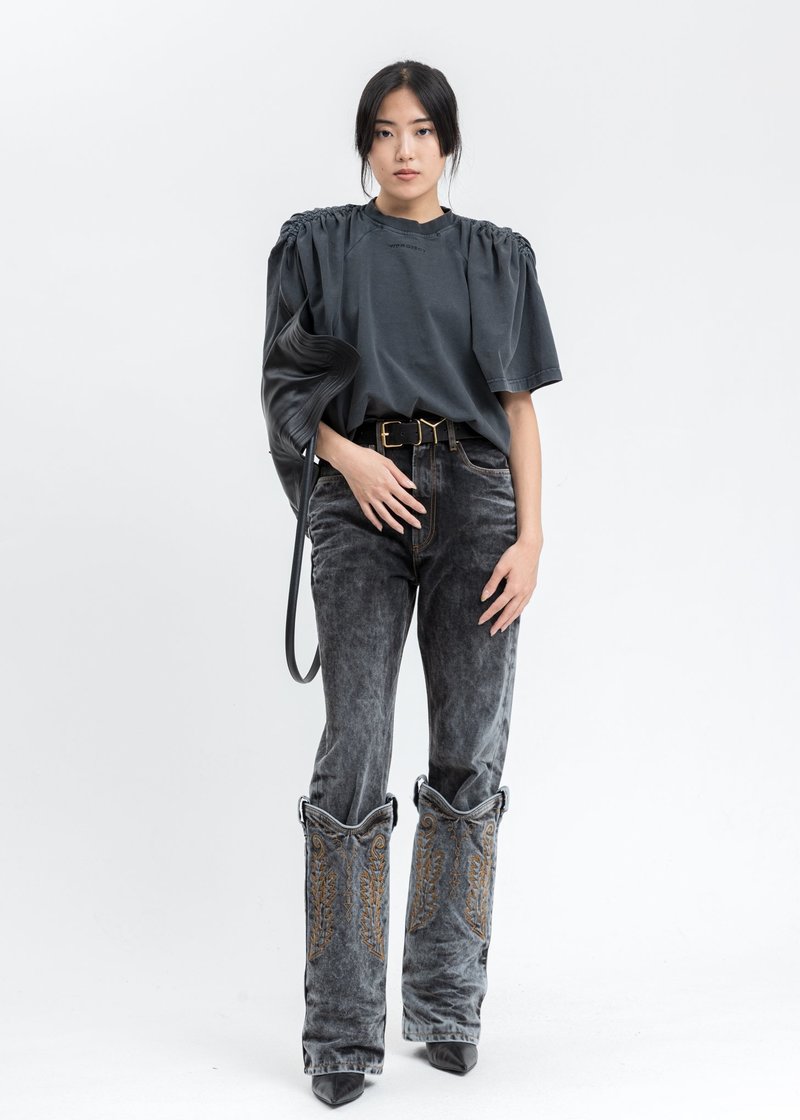 トップス Y PROJECT RUCHED SHOULDER T-SHIRT Y/project Ruched Shoulder T-Shirt - Black | Garmentory