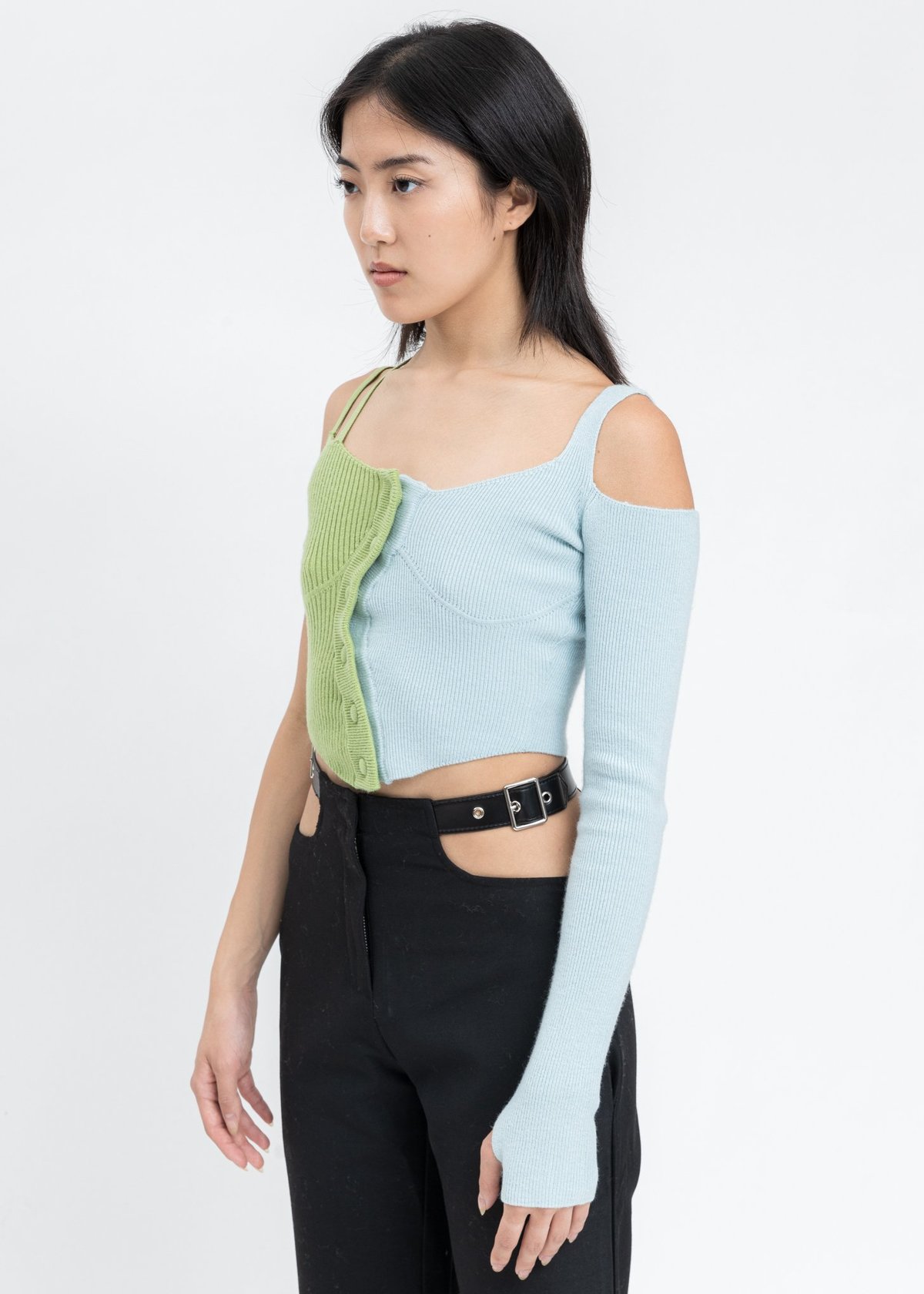 Danielle Guizio Cut-Out Rib Knit Turtleneck - Black | Garmentory